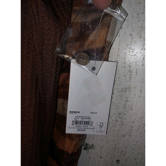 SO Flannel Knit COMBO Crop Top RETRO STYLE Brown PLAID Flap Pocket Womens Medium - Picture 5 of 9